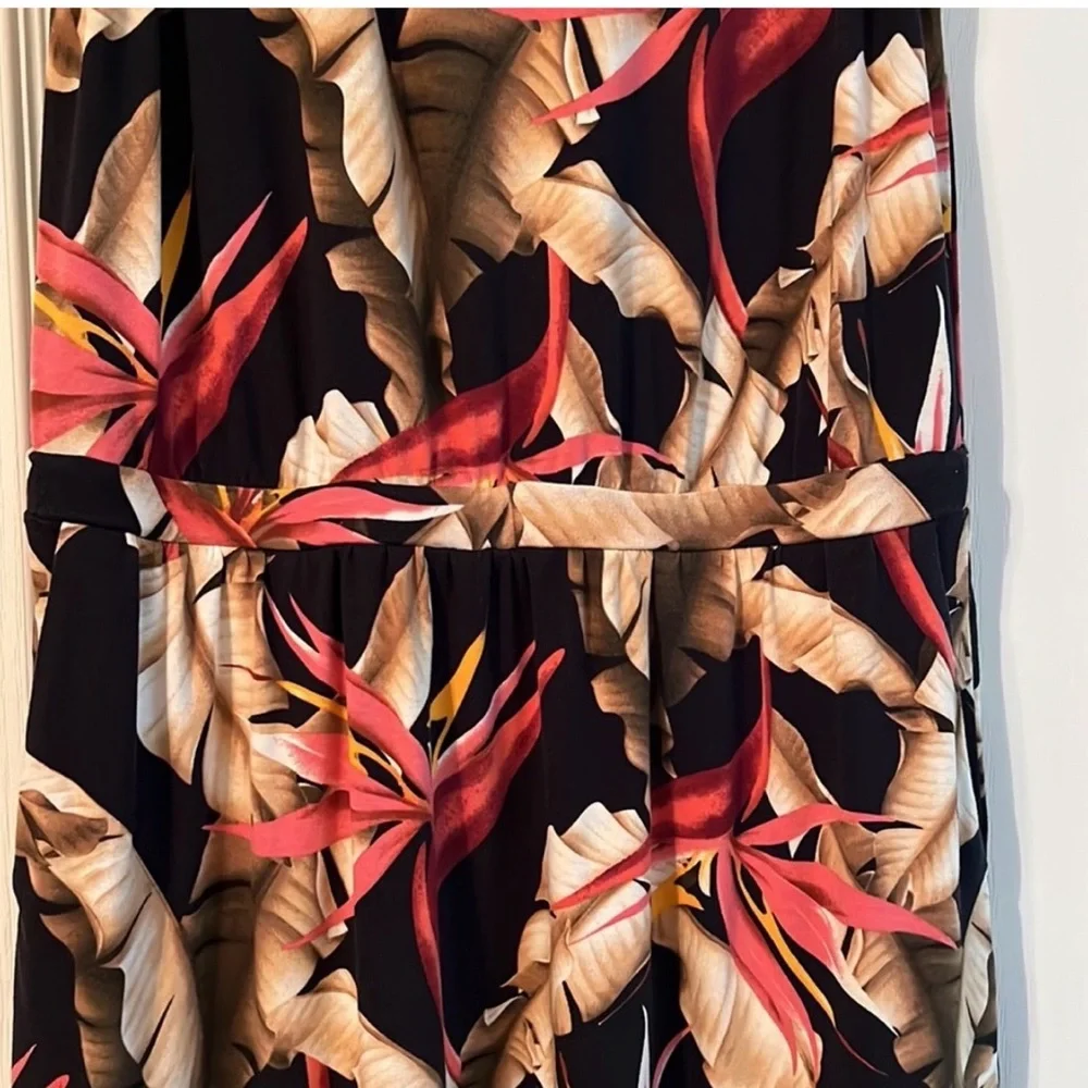 Tommy Bahama Black Tropical Floral Midi Dress Bird of Paradise Print - Picture 4 of 6